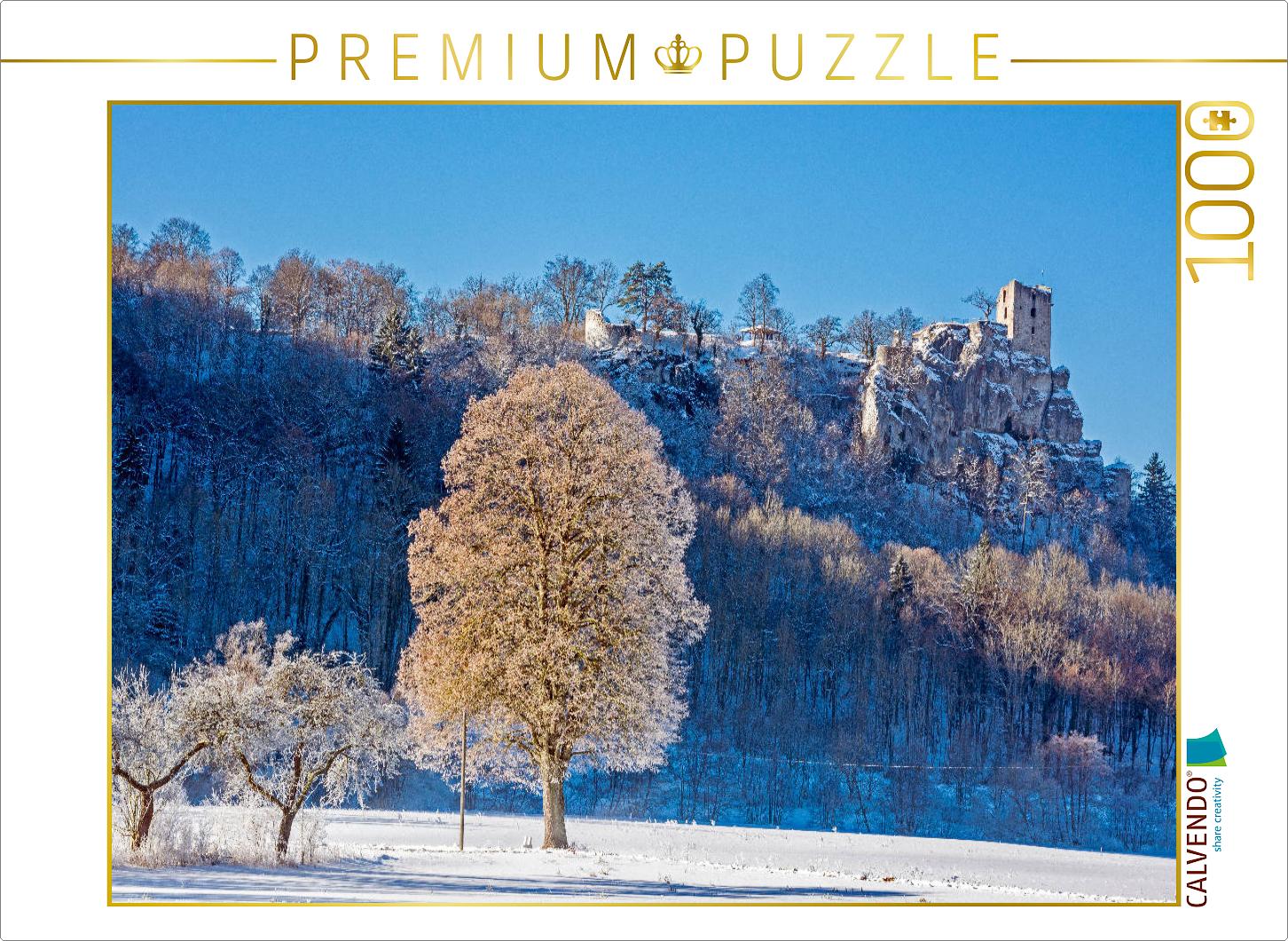 Winterlandschaft im Wiesenttal am Fuße der Burg Neideck
