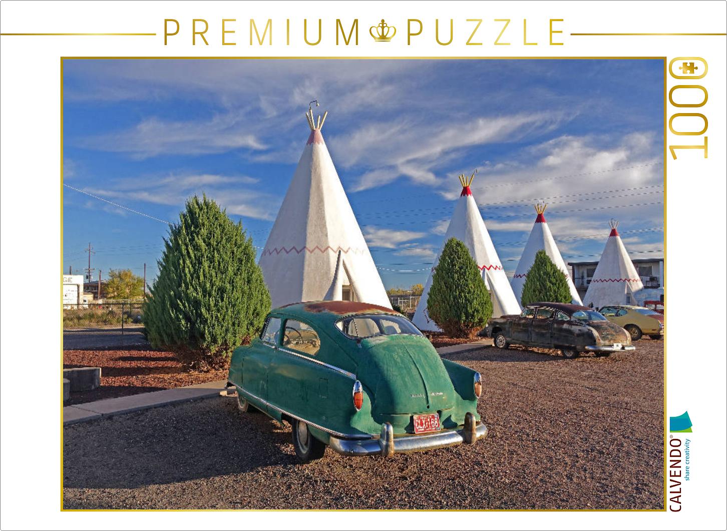Amerika Route 66 Oldtimer und Wigwam Motiv in Holbrook Arizona, USA