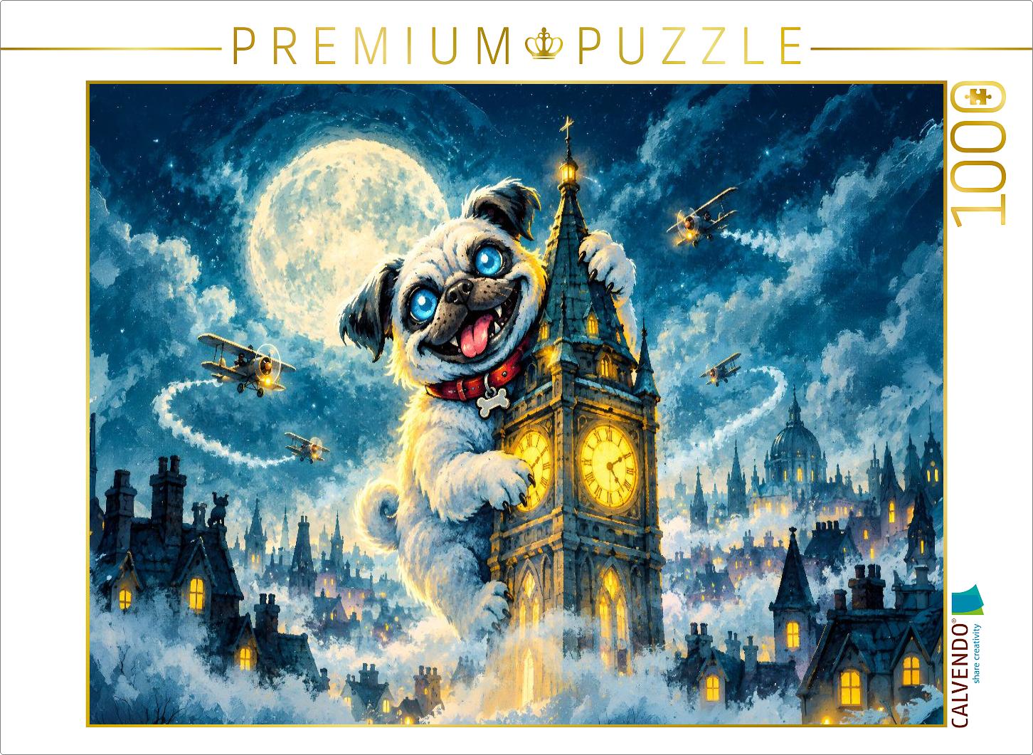 Riesiger Mops klettert bei Vollmond den Big Ben in London hoch