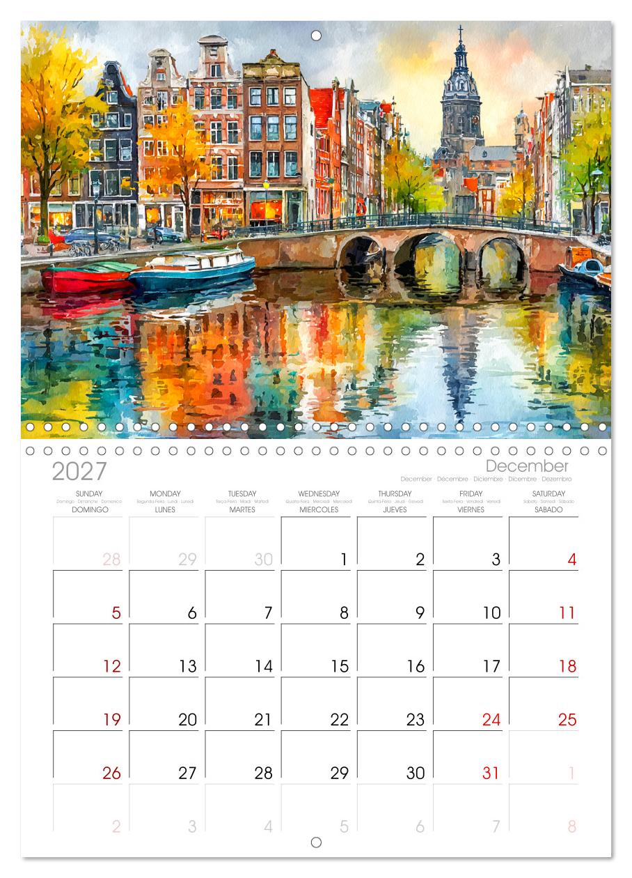 Niederlande. Aquarelle zwischen Grachten und Tulpenfeldern
