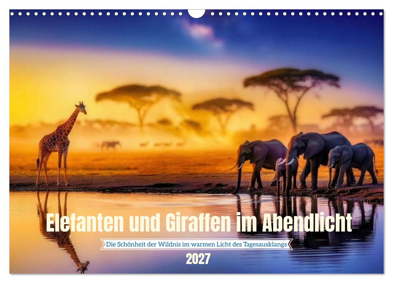 Elefanten und Giraffen im Abendlicht