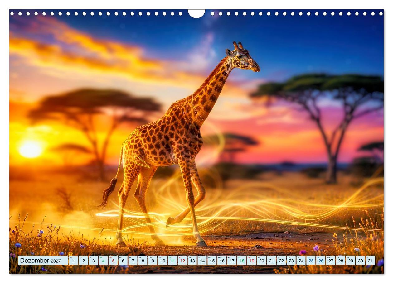 Elefanten und Giraffen im Abendlicht