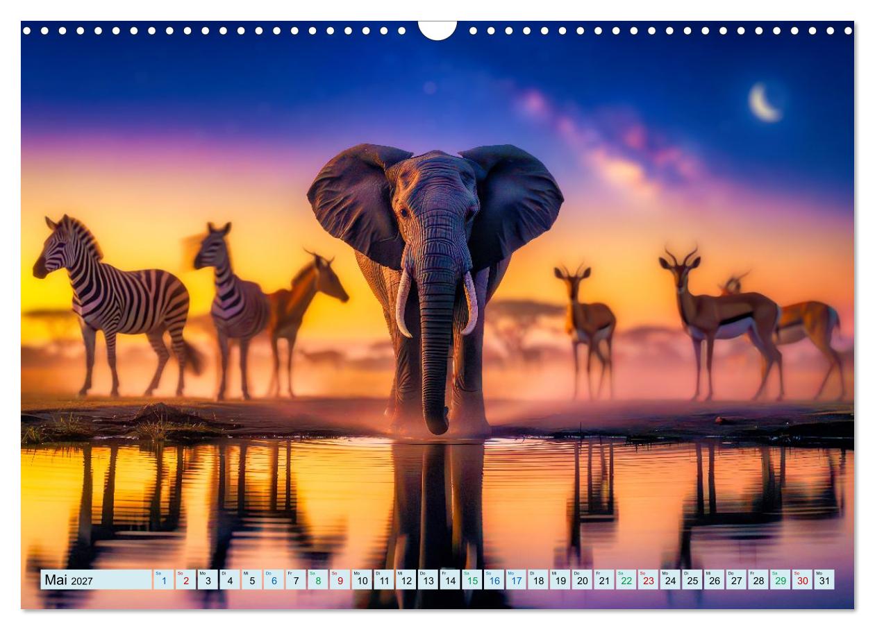 Elefanten und Giraffen im Abendlicht