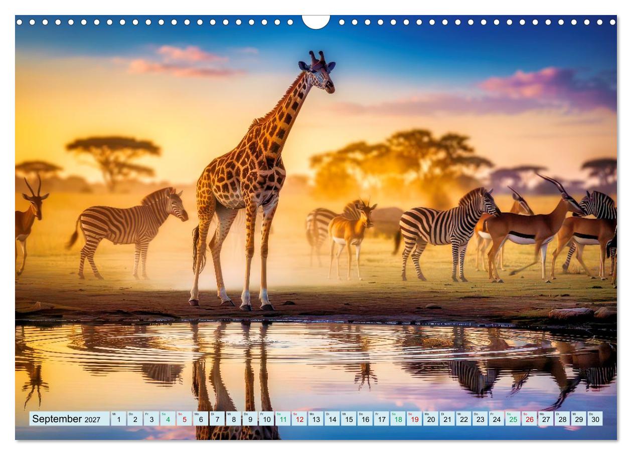 Elefanten und Giraffen im Abendlicht