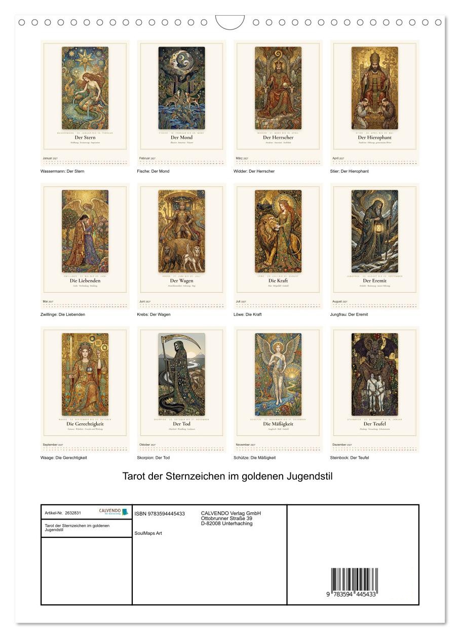 Tarot der Sternzeichen im goldenen Jugendstil