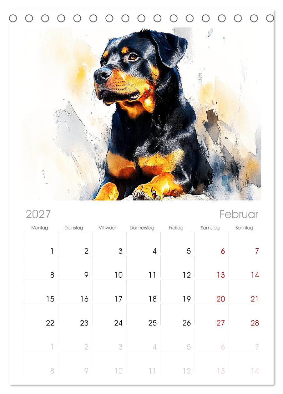 Kraftvolle Rottweiler. Stattliche Begleithunde im Aquarell-Stil