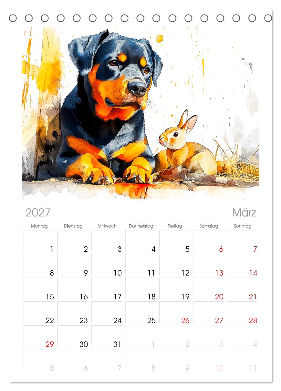 Kraftvolle Rottweiler. Stattliche Begleithunde im Aquarell-Stil