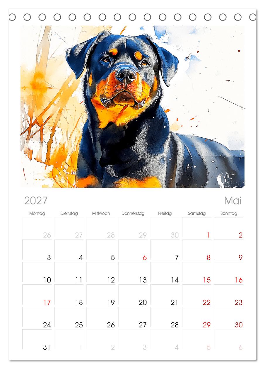 Kraftvolle Rottweiler. Stattliche Begleithunde im Aquarell-Stil
