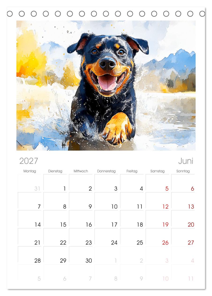 Kraftvolle Rottweiler. Stattliche Begleithunde im Aquarell-Stil