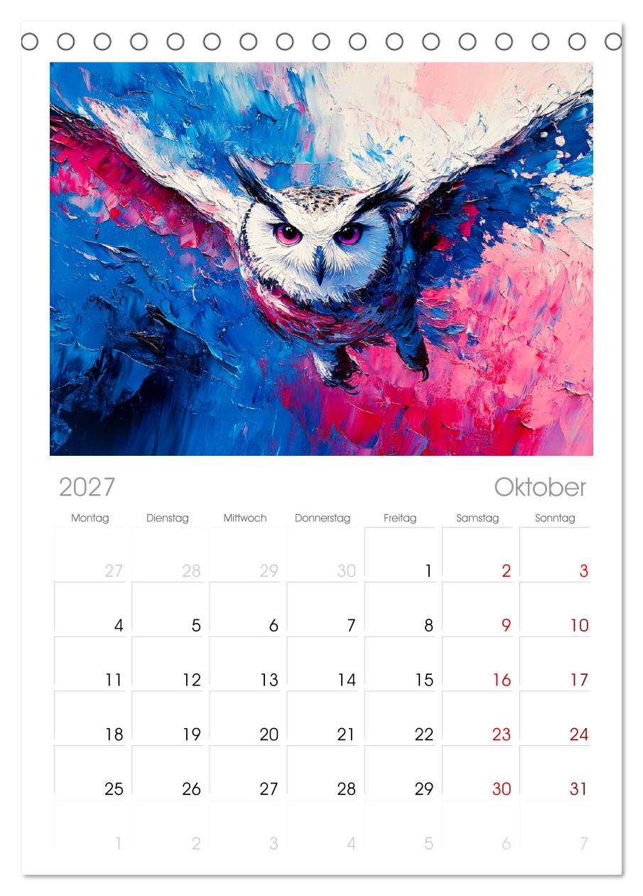 Bunte Eulenpoesie. Kunstvolle Vögel in Ölgemälde-Optik