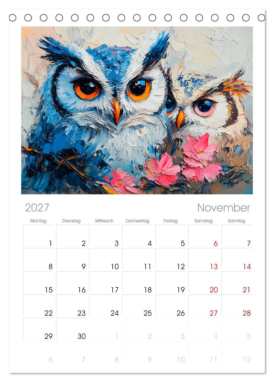 Bunte Eulenpoesie. Kunstvolle Vögel in Ölgemälde-Optik