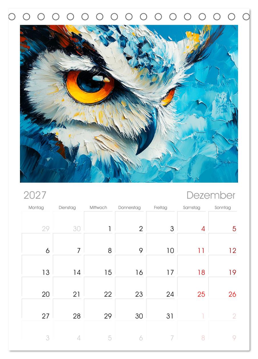 Bunte Eulenpoesie. Kunstvolle Vögel in Ölgemälde-Optik