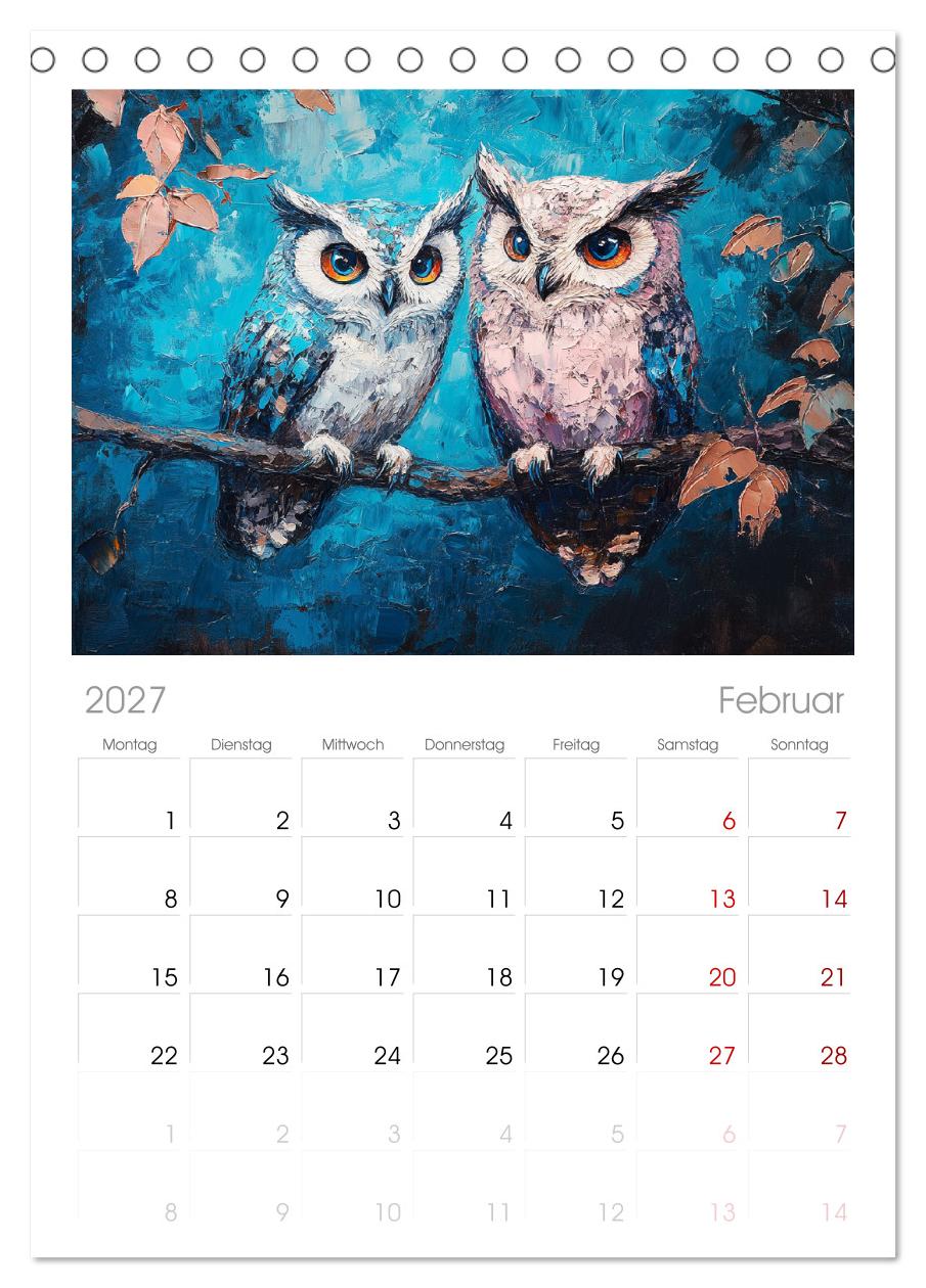 Bunte Eulenpoesie. Kunstvolle Vögel in Ölgemälde-Optik