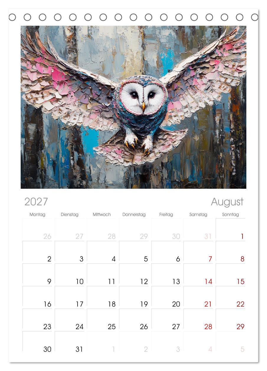 Bunte Eulenpoesie. Kunstvolle Vögel in Ölgemälde-Optik