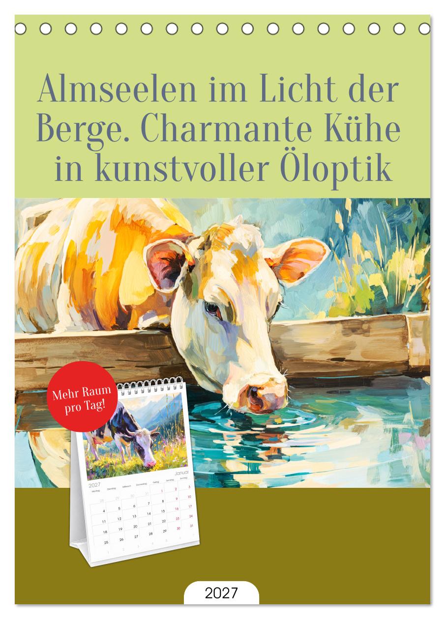 Almseelen im Licht der Berge. Charmante Kühe in kunstvoller Öloptik